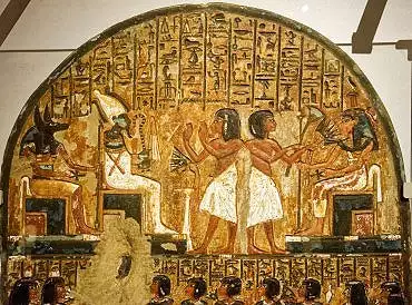 Illustration de adoration des dieux funéraires Anubis, Osiris et Hathor "maitresse de l'Ouest"