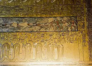 Illustration de le rectangle d'eau aux noyés dérivant dans les eaux primordiales et les damnés anéantis par un serpent
