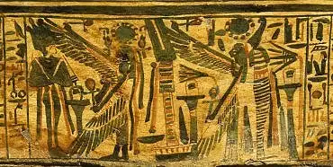 Illustration de Tamutmutef la déesse Nephtis protégeant Osiris et la déesse Isis protégeant Amon