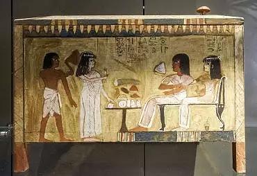 Illustration de le fils Amenemipet et la fille Merit de Khâ et Merit offrent des présents à leurs parents